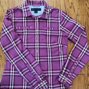 Women’s plaid active button down small purple EMS